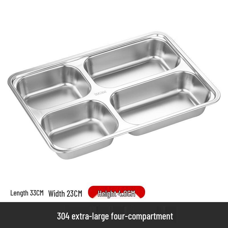 Shixun 304 Stainless Steel Deep 4-Compartment Meal Tray with Plastic Lid