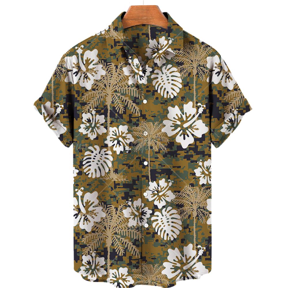 Men's casual shirt plant printed summer clothing Hawaiian short sleeved 2026 medieval vintage beach vacation top
