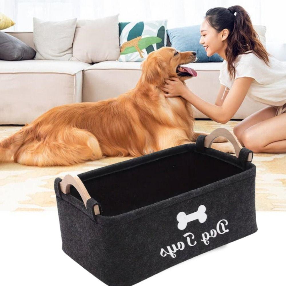 Felt Pet Toy Bin Box Cartoon Pattern Foldable Pet Toy Organizer Dog Toy Storage Basket  Clothing