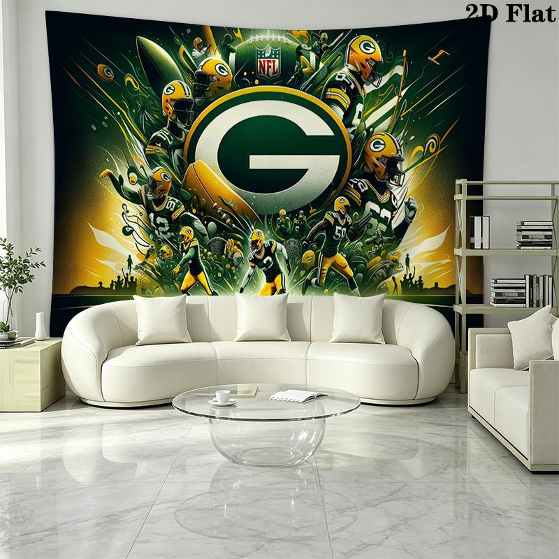 Green Bay Packers Logo Wall Tapestry Aesthetic Wall Hanging Printed Fabric Blanket Decorative Tapestries for Bedroom Living Room Home Decor