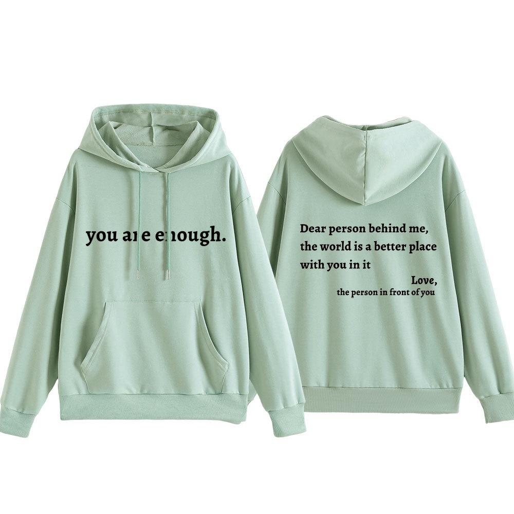 Dear Person Behind Me: Simple Letter Print Casual Long Sleeve Hooded Sweatshirt