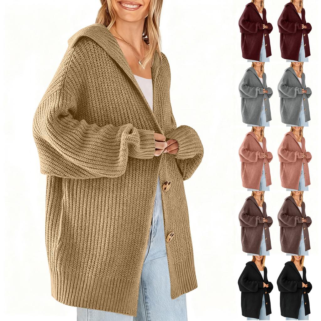Damen Strickjacke Pullover Button-Down Langarm Übergroße Strick-Cardigans