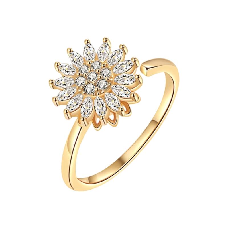 Dames Verstelbare Spinner Voor Stressverlichting Goud Sieraden Ontwerp Zirkonia