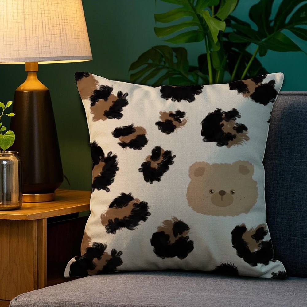 Brown Leopard Print Design Pillow Case Sofa Living Room Bedroom Double-sided Printing Square Cushion Nap Time Cushion Cover