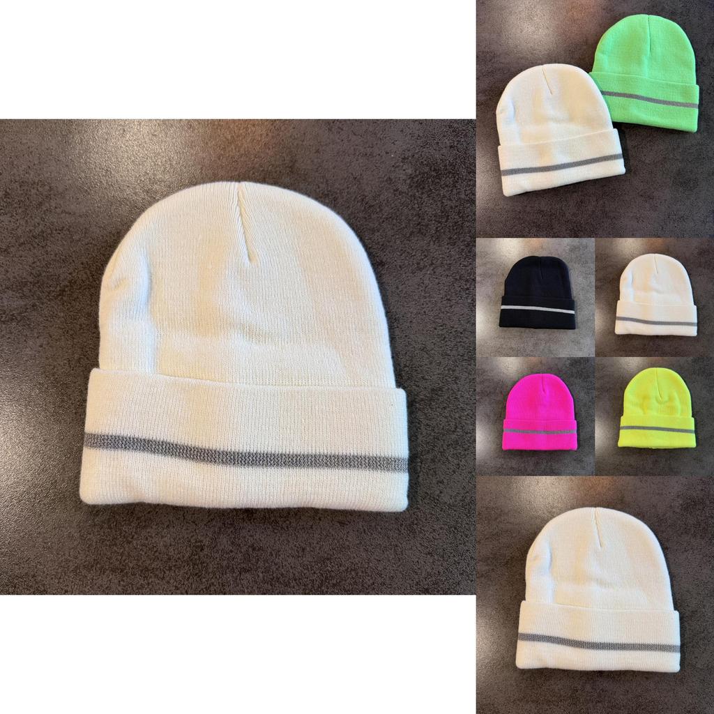Acrylic Knit Hat For Men With Reflective Stripes Winter Warmth Fashionable Cold Weather Accessory