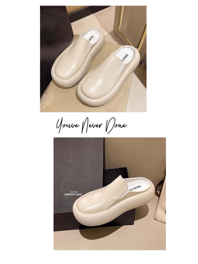 2024 Spring/Summer Women's Retro Pointed-Toe Platform Mules - Versatile, Thick-Sole Half Slippers