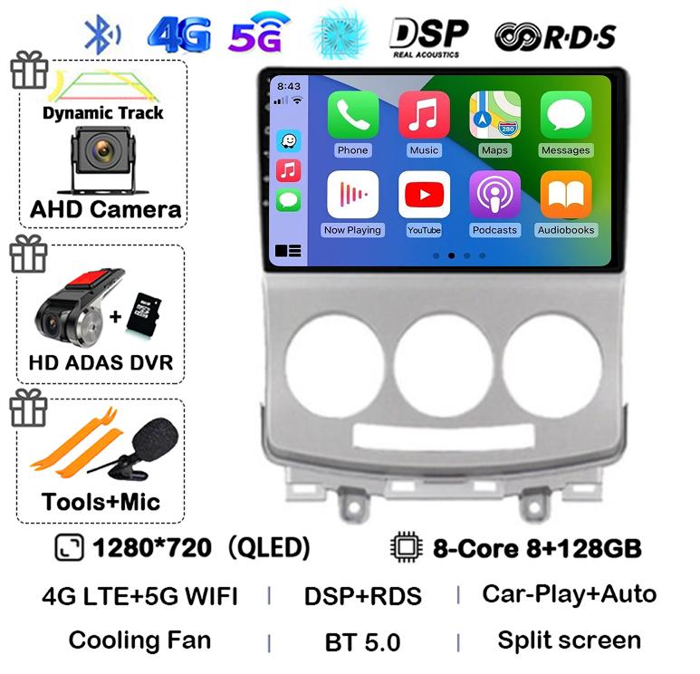 Android 14 Carplay Auto Car Radio For Mazda 5 2005 2006 2007 2008 2009 2010 GPS Multimedia Player Stereo Head Unit Audio WIFI+4G