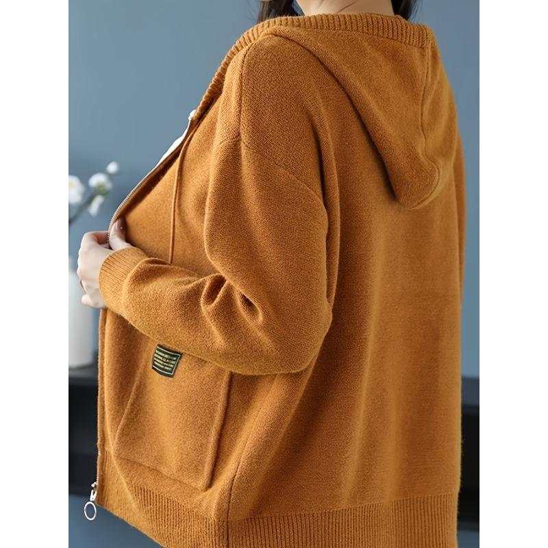 Hooded Cardigan Women's Zip-Up Cardigan for Spring/Fall Transitional Weather, Everyday & Formal Outfits