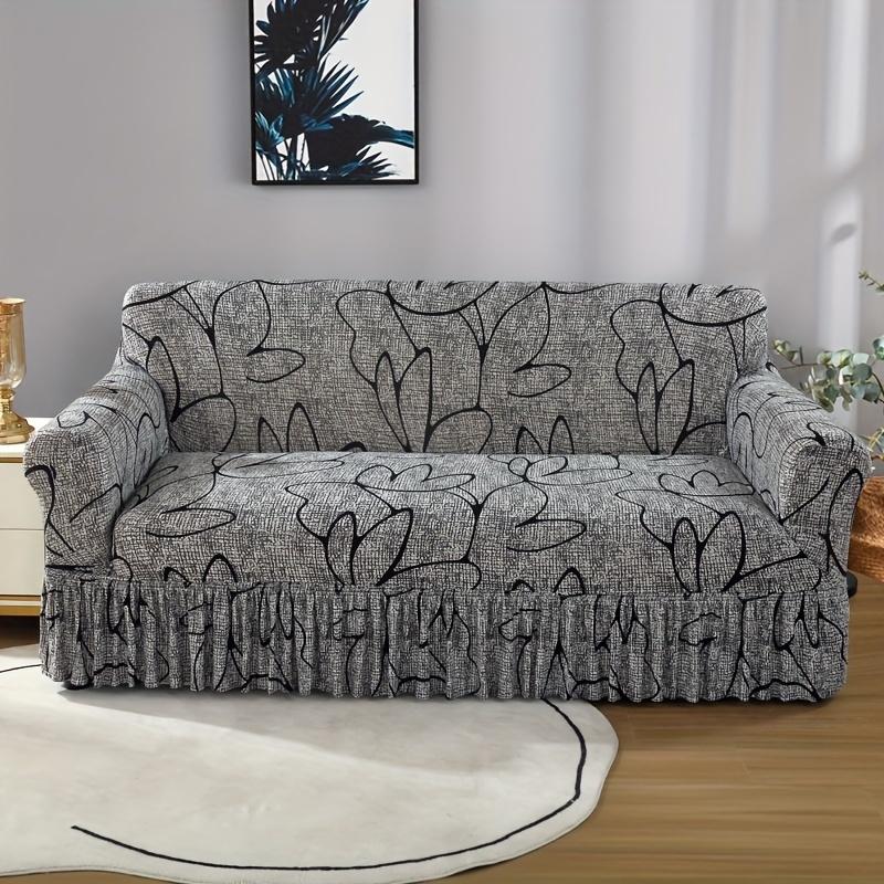 1/2/3/4 Seater Stretch Sofa Cover Elastic Printed Sofa Cover With Skirt Non-slip Armchair Slipcover for Living Room Hotel 1Pcs