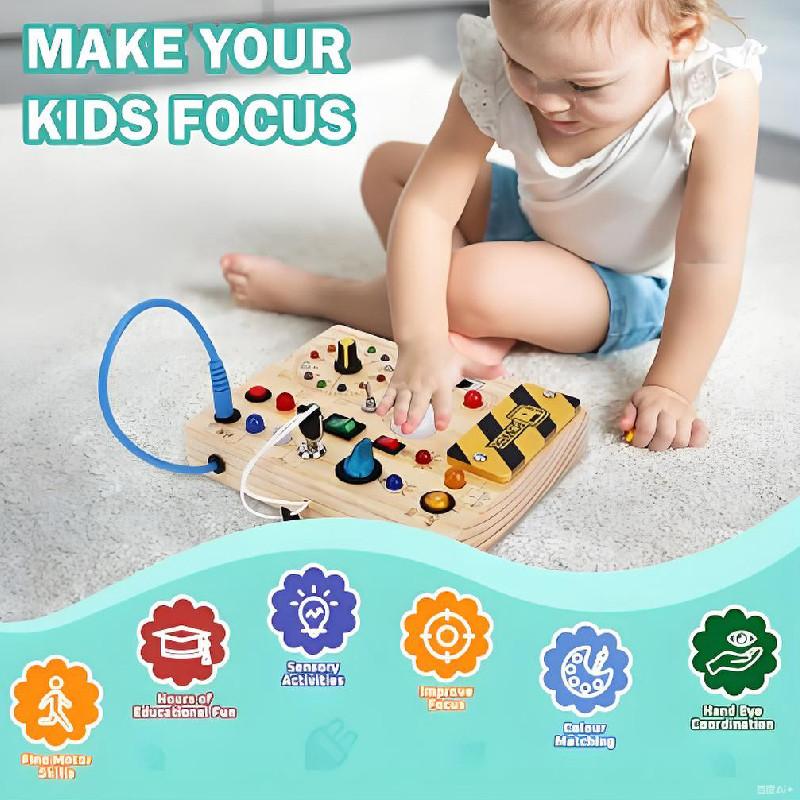 Beschäftigungstafel Montessori Kinderaktivität Holzspielzeug mit Schaltern LED Sensorisches Licht