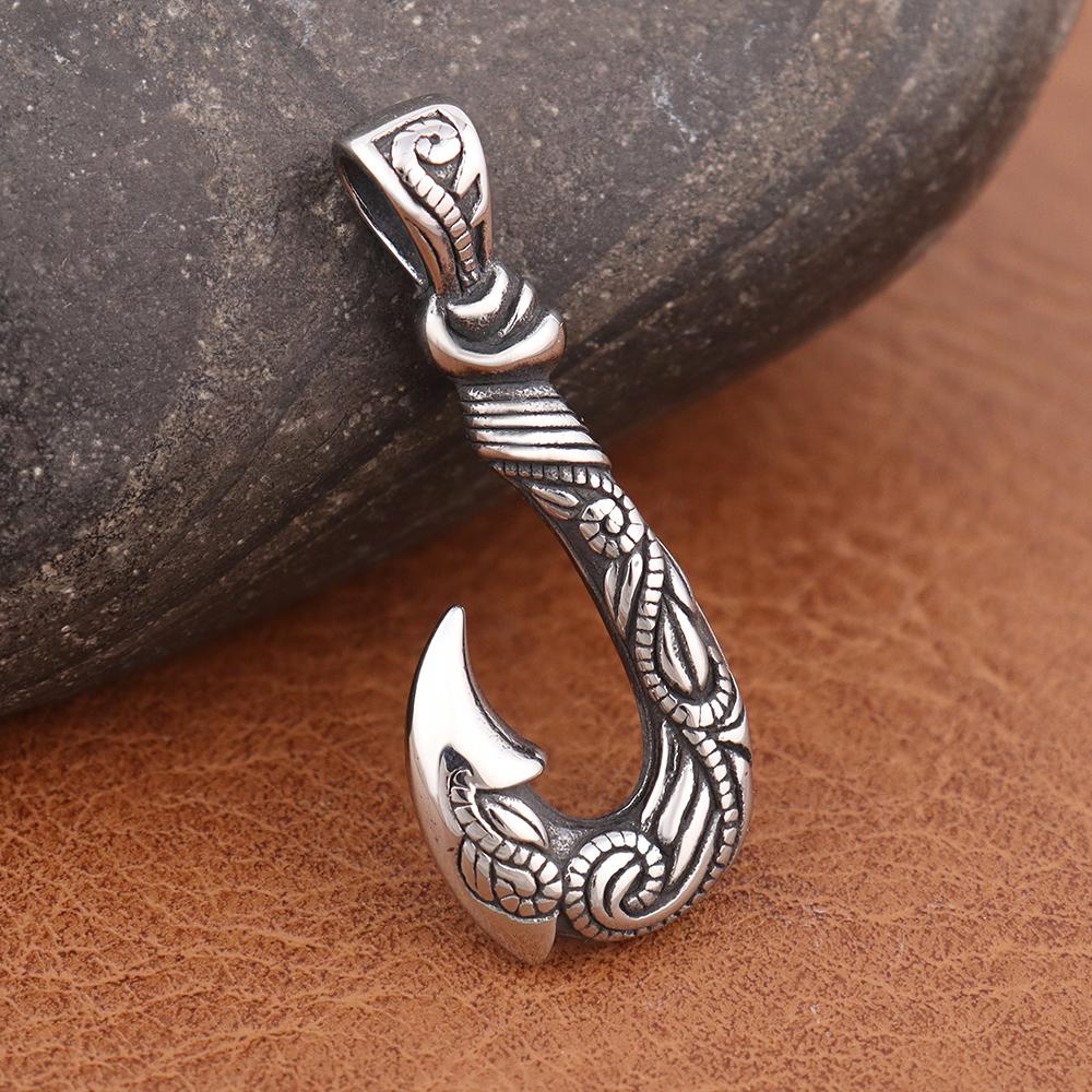 Trendy Charms Maui Magic Fish Hook Pendant Chain High Quality Stainless Steel Viking Fish Hook Men's Necklaces Jewelry