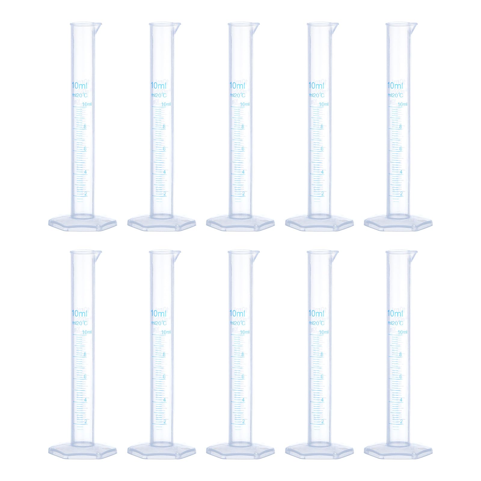 uxcell Plastic Measuring Cylinders, 10ml Measuring Cylinders, Test Tube Beakers, 2 Sides Metric Scale,