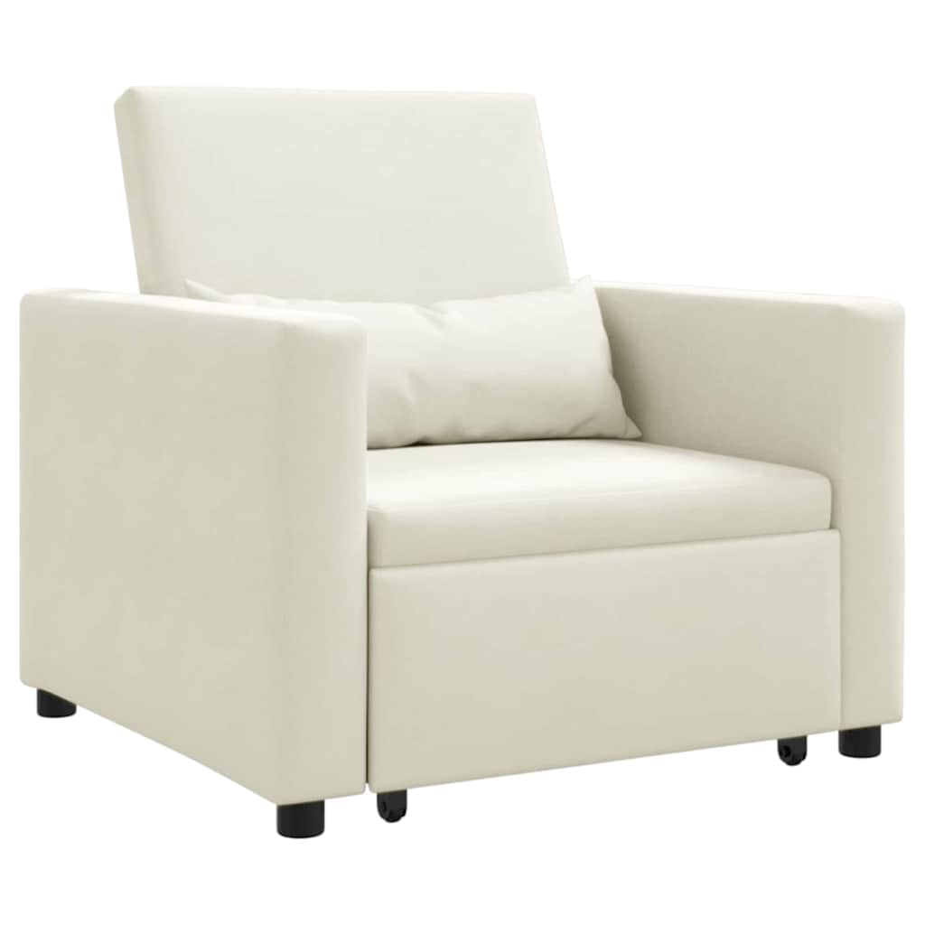 Extendable Single Sleeper Sofa with Wheels Cream Velvet