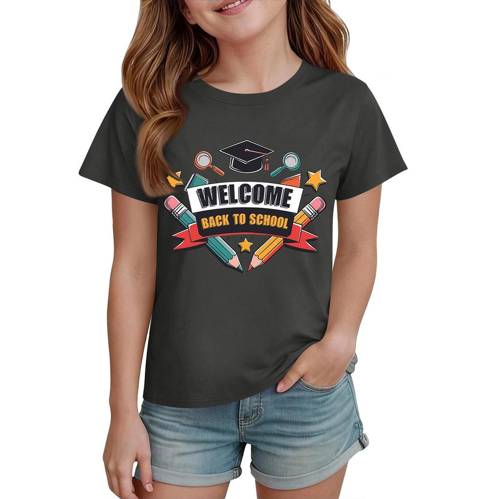 Kids Back To School T Shirt Short Sleeve Casual Tee Top with Round Neck and Printed Design for Boys and Girls Suitable for Everyday Wear