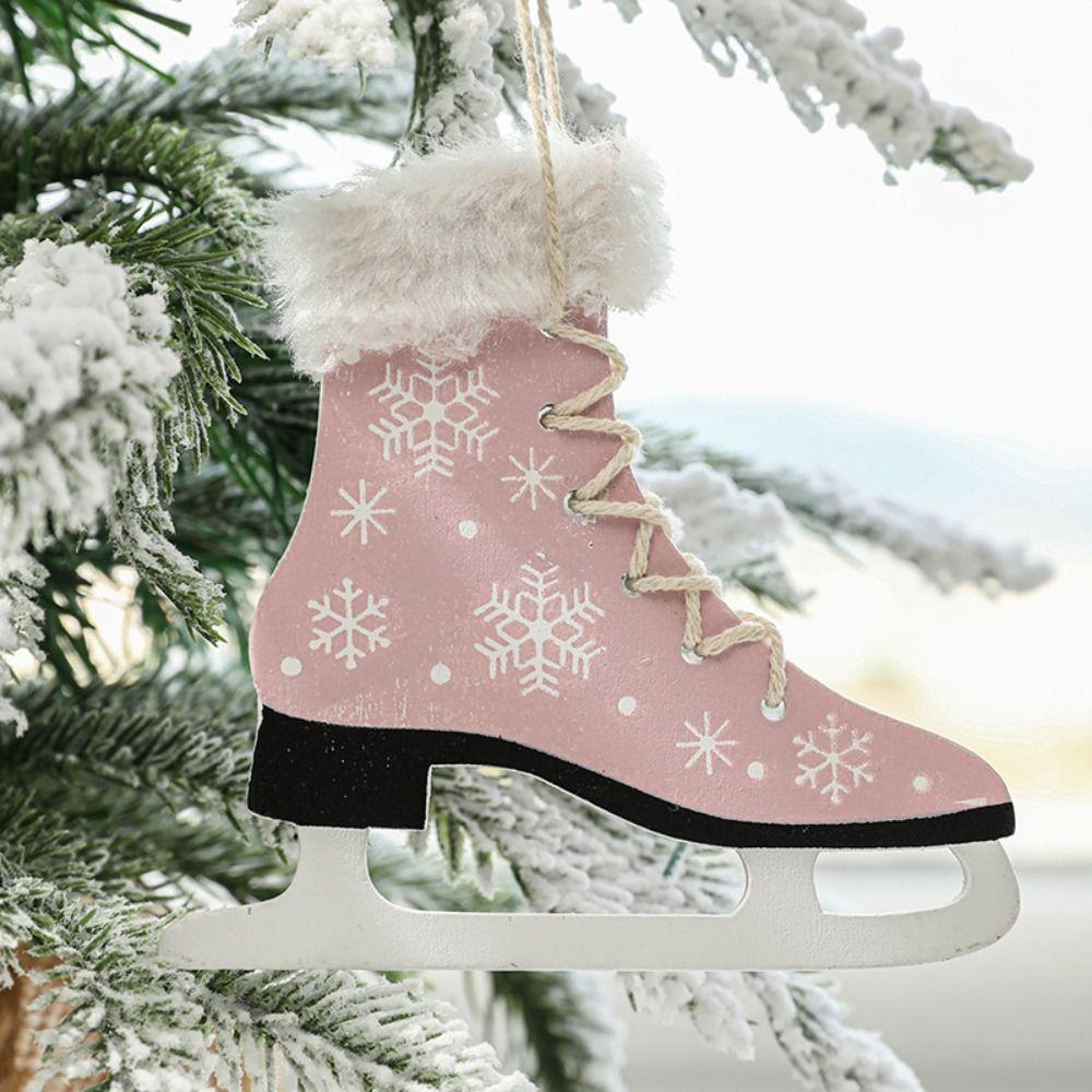 2PCS Party Supplies Wood Skating Shoes Pendant Boots Christmas Tree Decorations Home Decoration