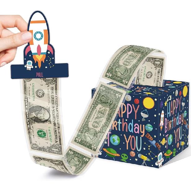Outer Space Birthday Money Box for Cash, Cool Birthday Gifts for Kids Boys Girls, Space Surprise Money Box Gifts, Cool Space Party Supplies Space