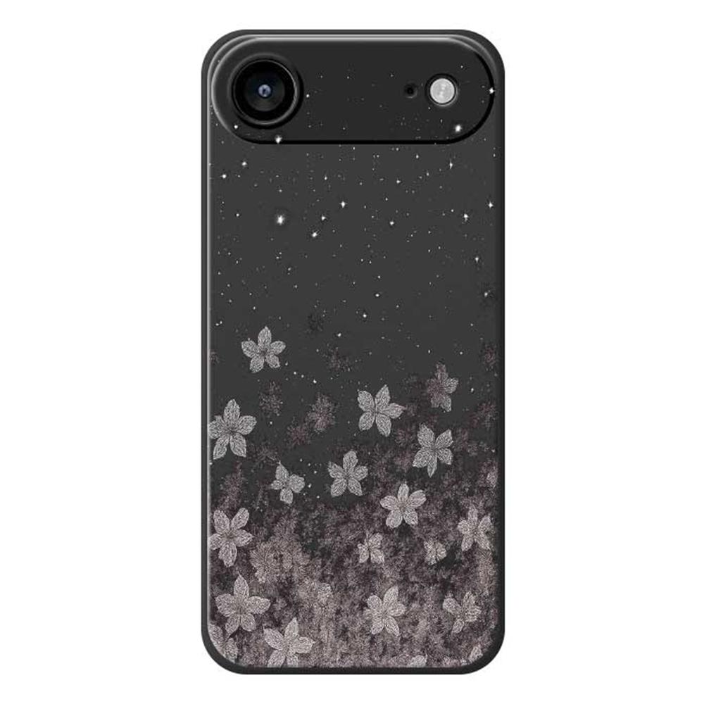 For iPhone 17 Air Case Grey Flowers Pattern Printing Straight Edge TPU Phone Back Cover
