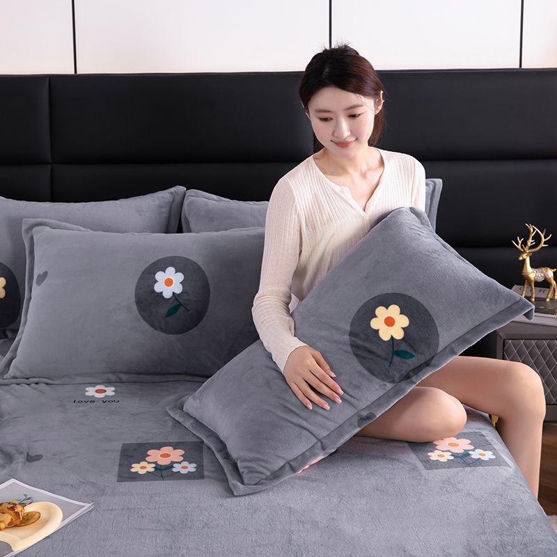 Winter Milk Velvet Flannel Pillow Set - Double-Sided Warm Pillow Core & Cover for Single/Double, Ideal for Students & Adults