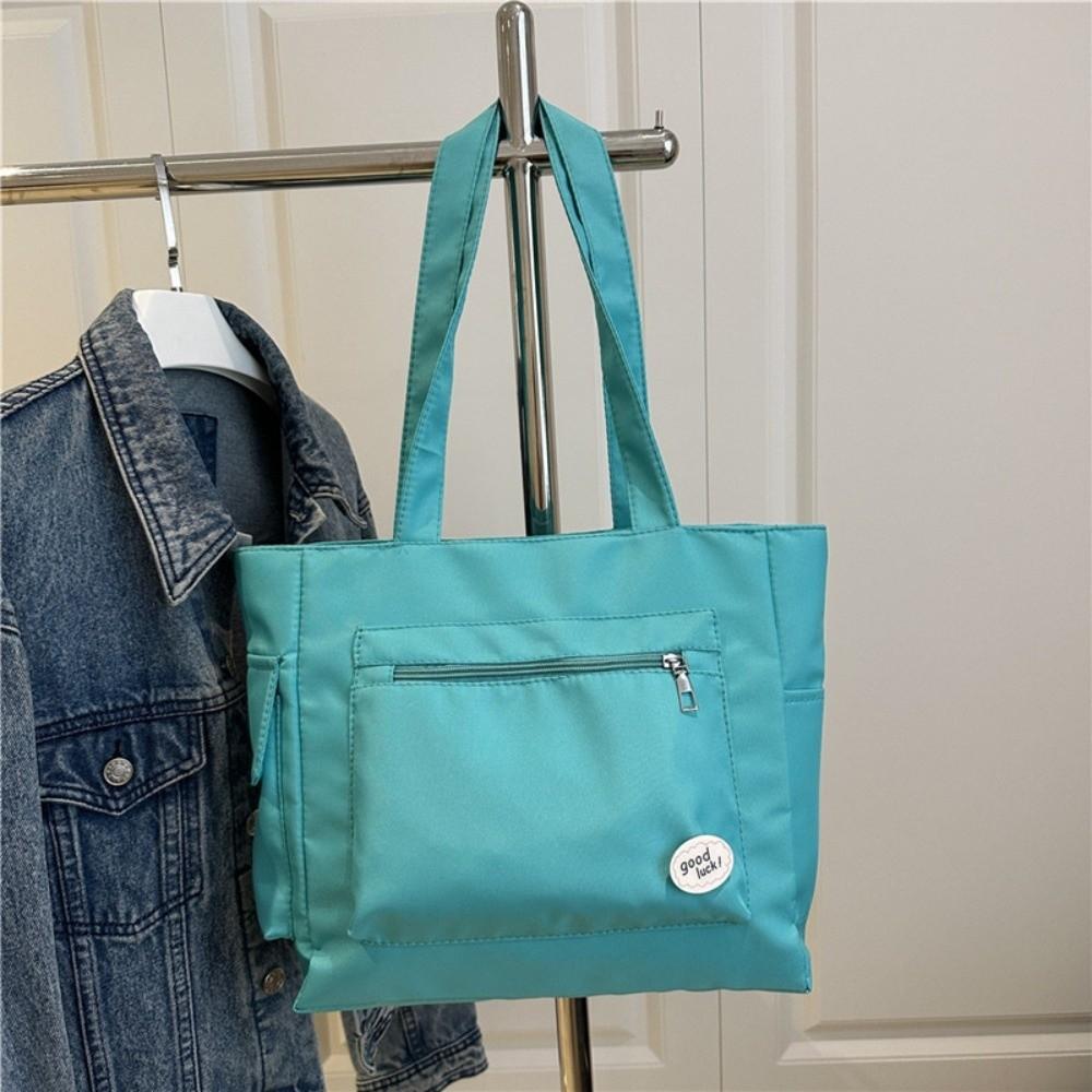 

Light Weight Large Capacity Tote Bag Solid Color Student Handbag Women s Shoulder Bag Commuting синий