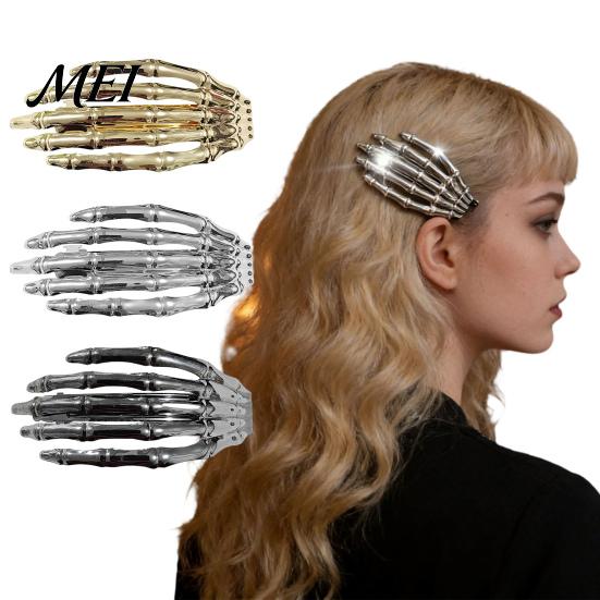 Skull Headpiece for Women Skeleton Hands Hair Clips, Gothic Metal Side Clip Women, Festival Updo Clips Spooky Halloween Horror Accessories, Punk Rock