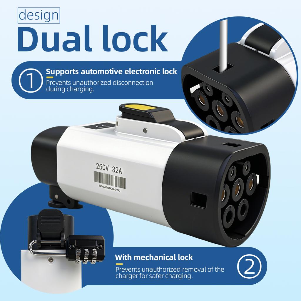 EVqiaoyi NACS to Type2 EV Adapter 32A 7KW from Tesla Pile to Type2 EV Charging Converter for EU Standard Cars