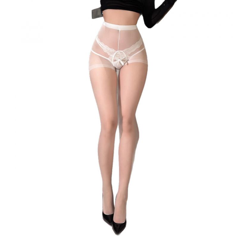 Sexy Women's Lace Crotchless Temptation Stockings Pantyhose 5D Invisible Hand-Torn Black Stockings Crotchless No-Remove Plus Siz