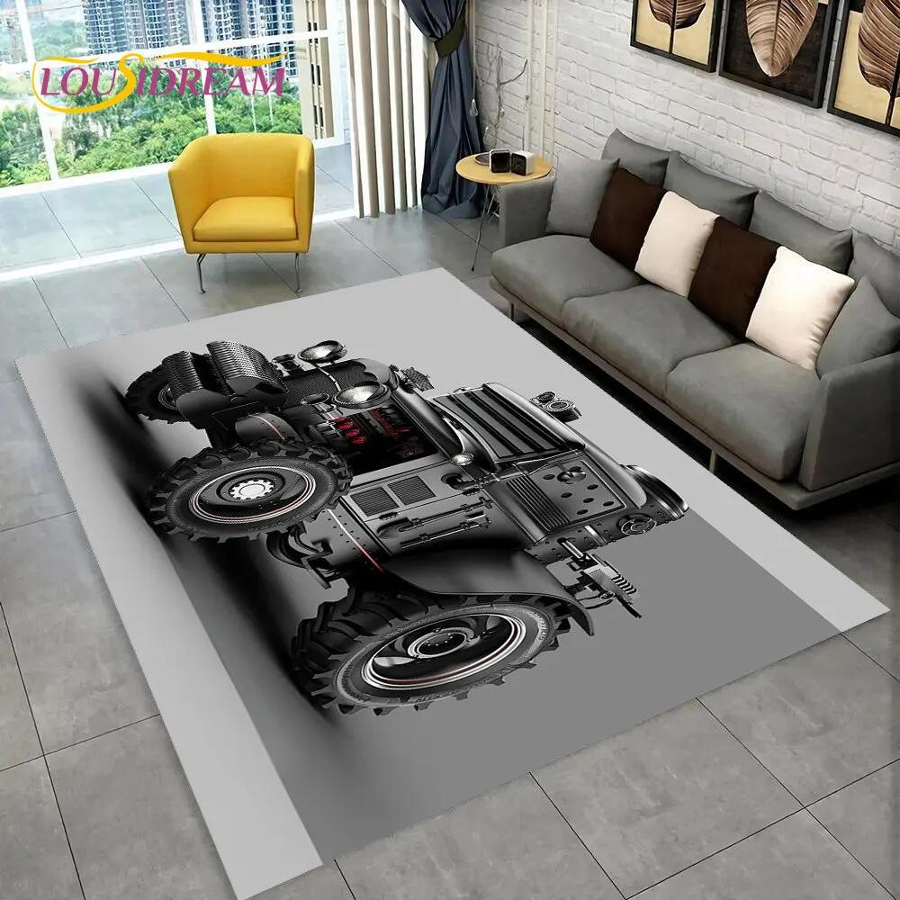 Truck Car Tractor Series Pattern Area Rug,Carpet Rug for Home Living Room Bedroom Sofa Doormat Decor,kids Non-slip Floor Mat 3D