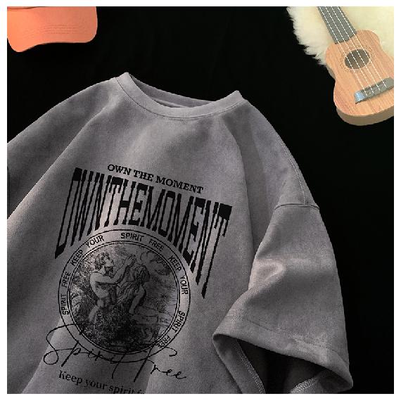 Short Sleeve t Men's Trendy Summer Loose Fit Five-Sleeve T-Shirt ins Simple Printed Top