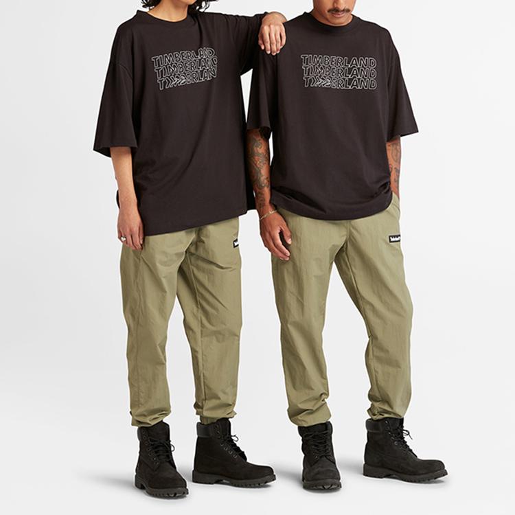 Timberland T-shirt Casual Larga a Maniche Corte con Stampa Logo a Lettere Unisex Nera A6QJ1-001