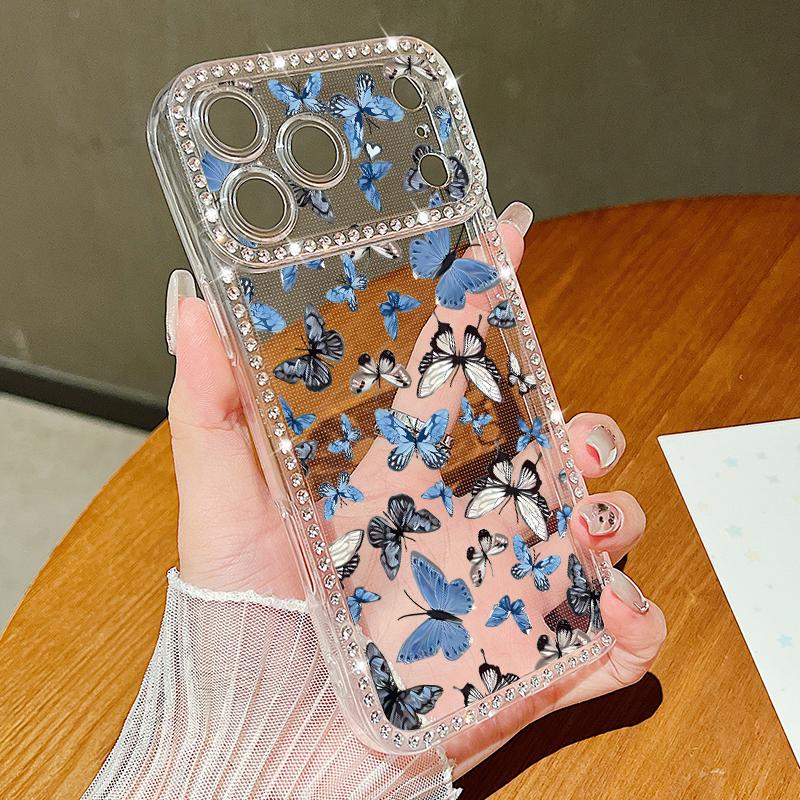 Butterfly Printing Bling Diamond Case For iPhone 17 Air 16e 16 14 15 13 17 Pro Max 15 16 Plus 17 Soft TPU Silicone Phone Cover