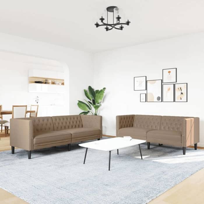 VidaXL Chesterfield 2-piece Sofa Set Cappuccino Faux Leather, Sofa, Sofa Seat, Recliner Sofa, Comfort Sofa, 3209279