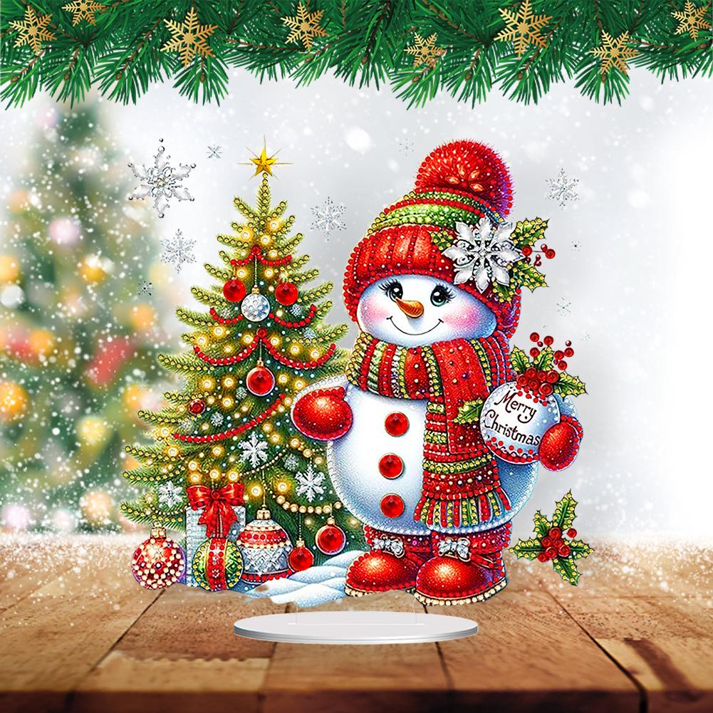 Acrylic Special Shaped Christmas Tree Snowman Desktop Diamond Art Kits 5D DIY Diamond Art Tabletop Decorations for Office Decor