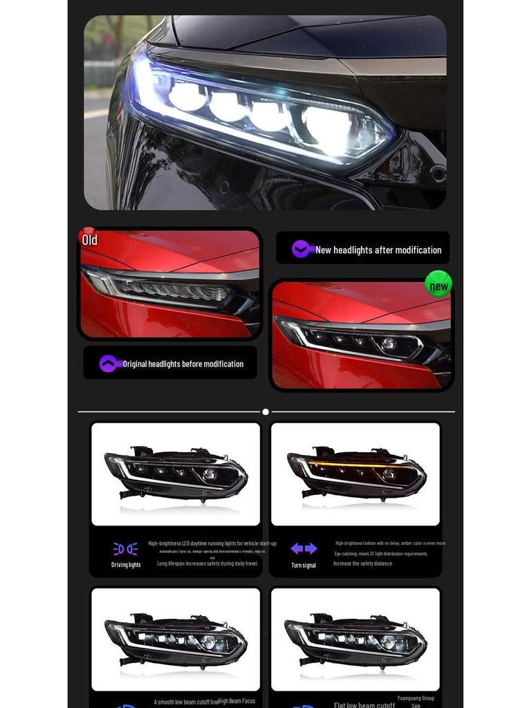 18-22 Gen 10 Honda Accord LED Headlight Assembly with Projector, DRL & Sequential Turn Signals