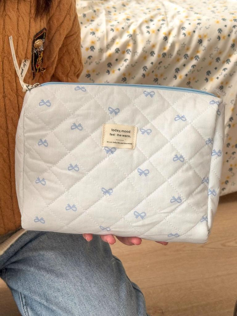 Large Capacity Quilted Cotton Ladies Pillow Handbags Sweet Bowknot Women's Cosmetic Bags High-Quality Female Wash Storage Bag