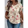 Women's New Summer Round Neck Spliced Ruffle Loose Printed Short Sleeve Tops T-shirt