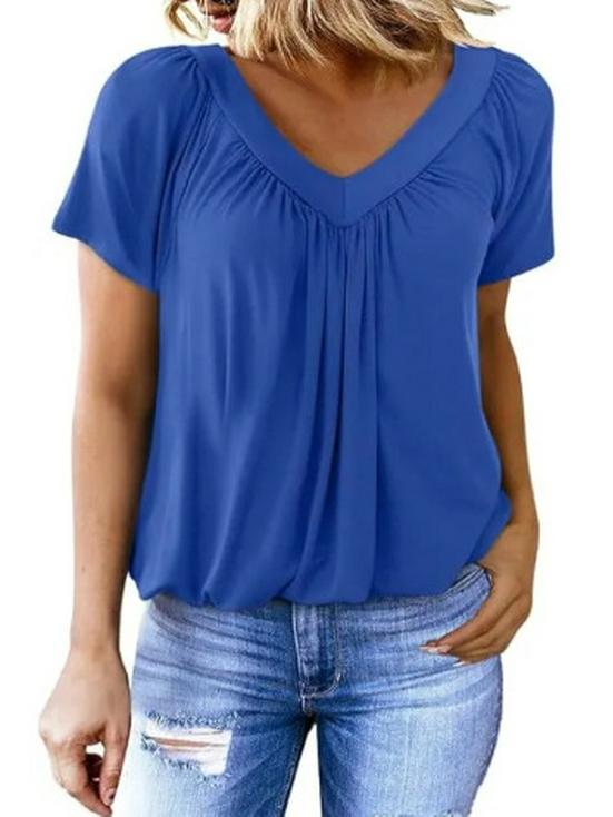 2025 V-Neck Raglan Sleeve Ruffled Casual T-shirt