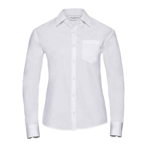Russell Collection Womens/Ladies Plain Cotton Poplin Easy-Care Long-Sleeved Shirt 14 UK blanc