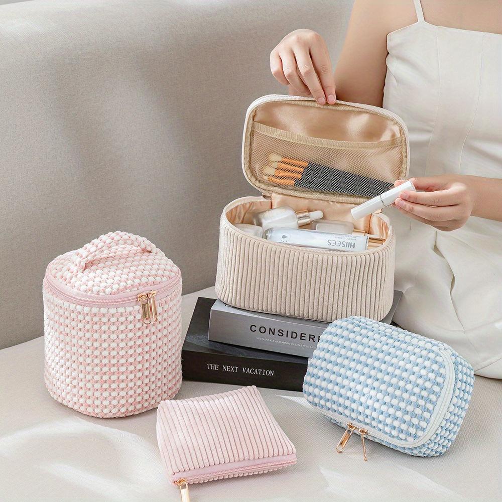 4pcs Velour Cosmetic Bags Set, Large Capacity Handheld Makeup Pouches with Snap Closure, Portable Organizer for Beauty Tools, Unfragranced