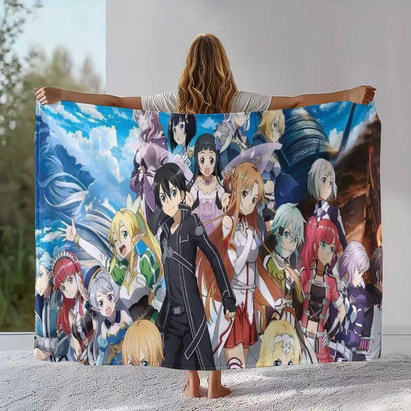 Cartoon Sword Art Online SAO Novel Flannel Blanket,Ultra Soft Warm Plush Throw for Home Bedroom Bed Sofa Camping Picnic gift