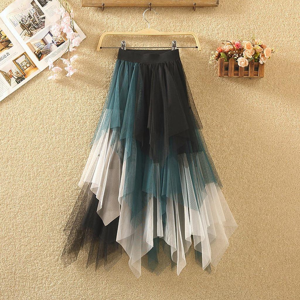 Women's Irregular Mesh Midi Skirt, High,waisted Versatile Half Skirt
