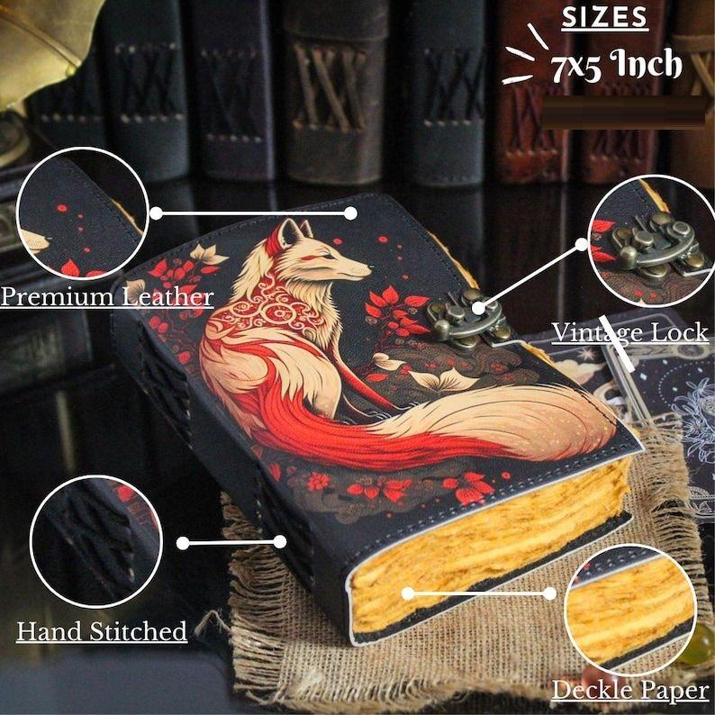 Vintage Handmade Leather Journal, Grimoire Fat Journal Blank Spell Book of Shadows Christmas Celestial Gifts For Him Her