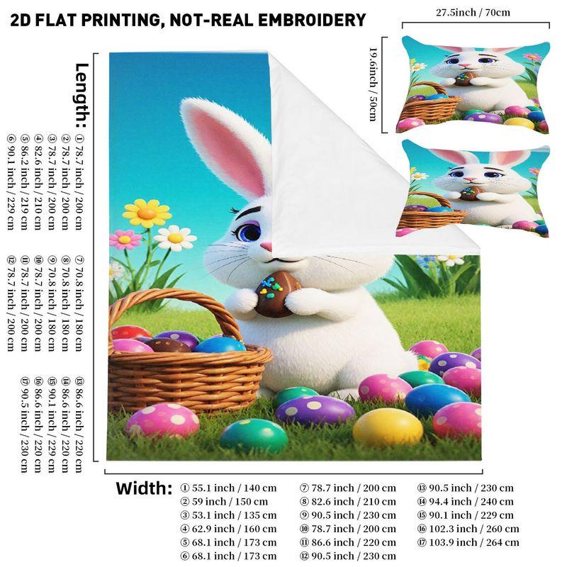 Easter Bedding Pillowcase Quilt Cover 3-Piece Set White Rabbit Holding Easter Egg Pattern,Easter Home Decoration