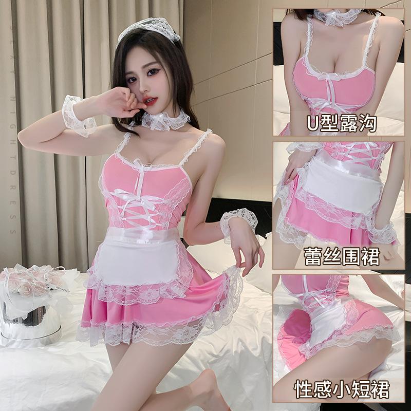 Sexy lingerie cute maid outfit see-through uniform sexy seduction ribs maid hot flirting bed