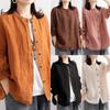 Literary Retro Spring and Autumn Cotton and Linen Shirt Women's Loose Round Neck Shirt Jacket Casual Jacket Closed Sleeve Top