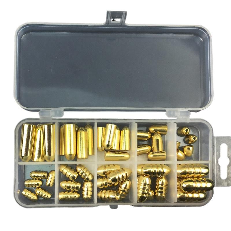 50Pcs/Set Copper Bullet Weights Fishing Sinkers In Plastic Fishing Accessories Tackle Box 1.8g/3.5g/5g/7g/10g Sinker Accessories
