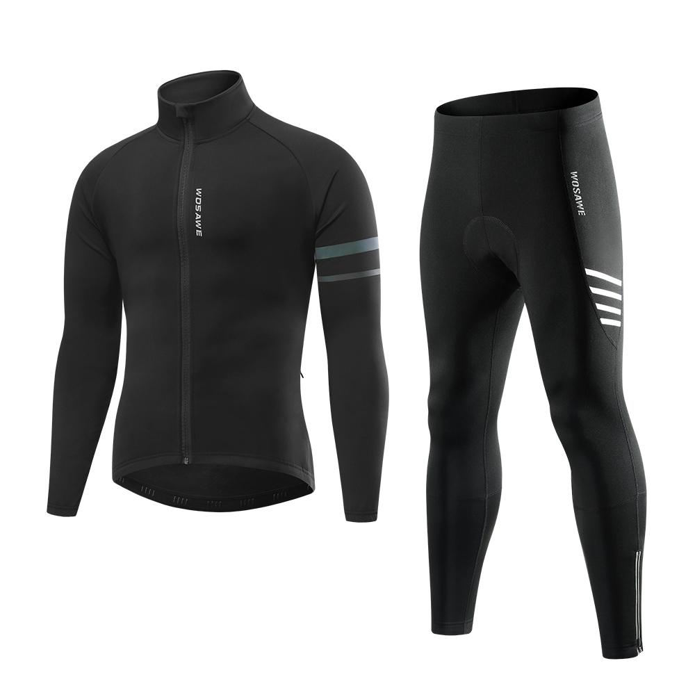 Cycling Sets WOSAWE Mens Winter Thermal Jacket Pants Gel Padded