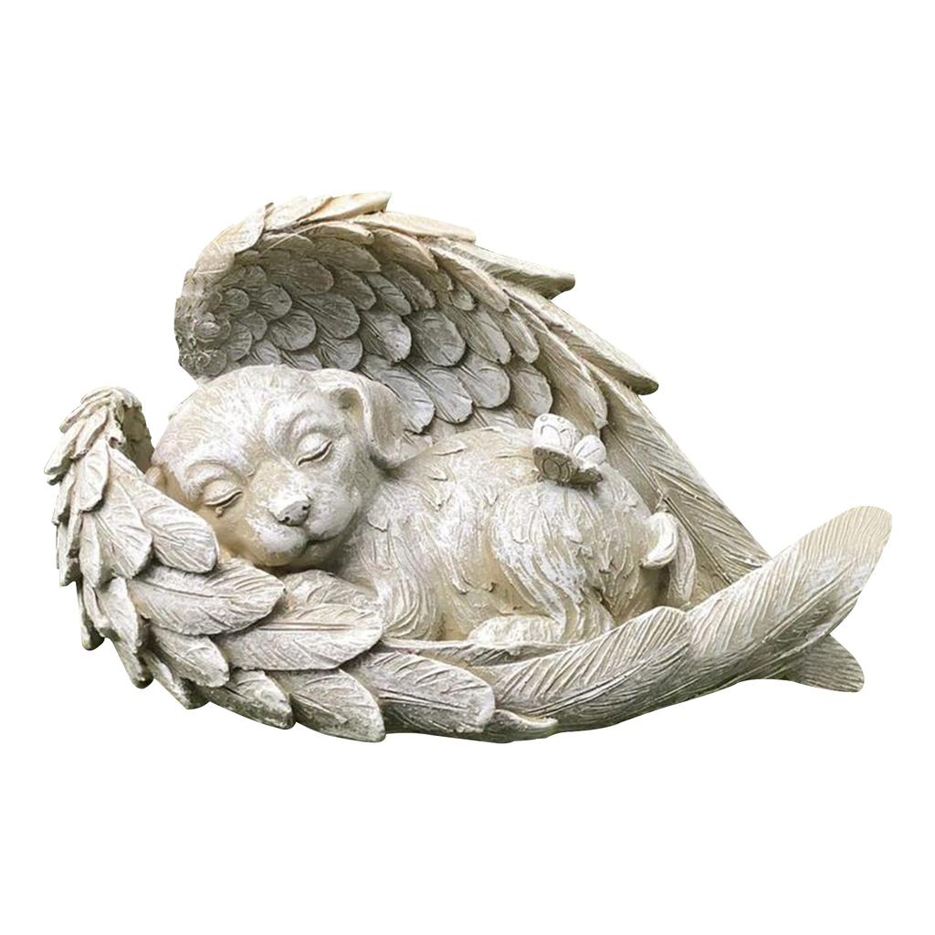 Angel Dog Cat Decoration Statue Resin Pet Memorial Statue Outdoor Garden Home Ornament Sleeping Angel Wing Sculpture