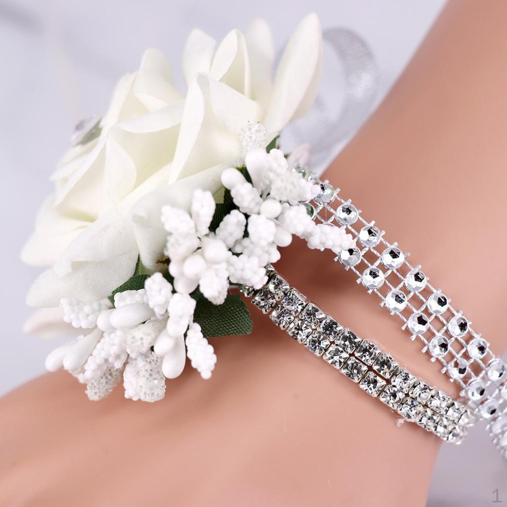 Velvet Hand Flower Girls Wrist Corsage With Rhinestone Chain - Red, 10x8x6cm