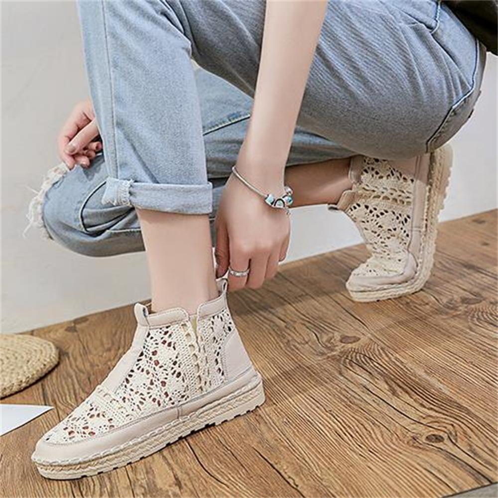 Women's Breathable Mesh Summer Shoes Lace Walking Shallow Solid Non Slip Casual Boots 35-40 Knit Boot Lace Shoes