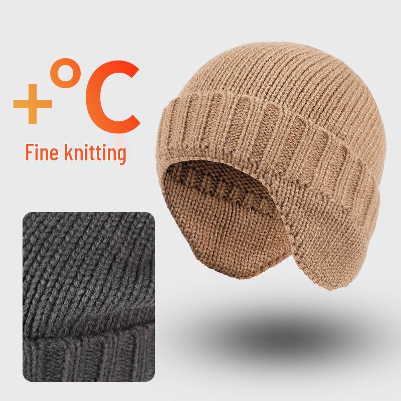 Warm Wool Beanie with Fleece Lining - Thick, Cold-Proof, Short Brim, Ear Protection Winter Hat for Cycling